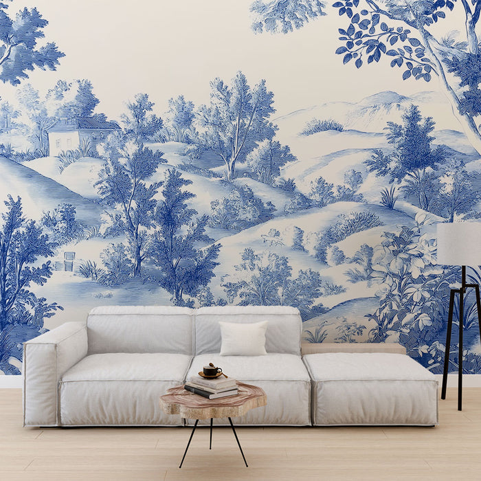 Papier peint shabby chic | Paysage naturel en bleu délicat