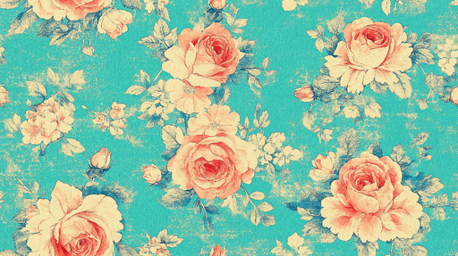 Papier peint shabby chic Roses anciennes sur fond turquoise
