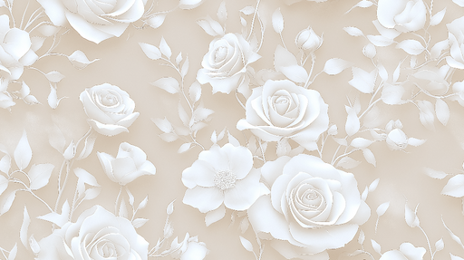 Papier peint shabby chic Roses blanches élégantes sur fond beige