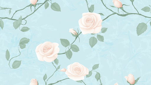 Papier peint shabby chic Roses délicates sur fond bleu apaisant