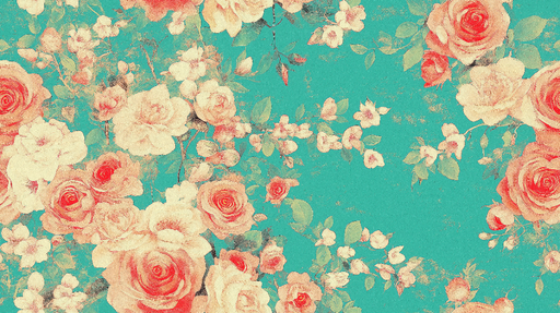 Papier peint shabby chic Roses pêche sur fond turquoise éclatant