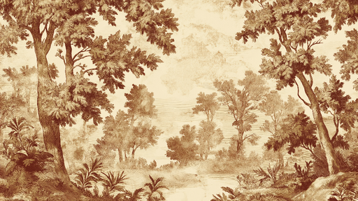 Papier peint shabby chic Scène de forêt en sepia douce