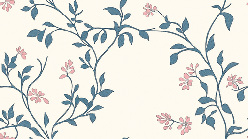 Papier peint shabby chic Végétation délicate aux nuances de bleu et rose