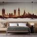 Papier peint artistique silhouette de Londres avec monuments emblématiques pour décoration de chambre moderne.