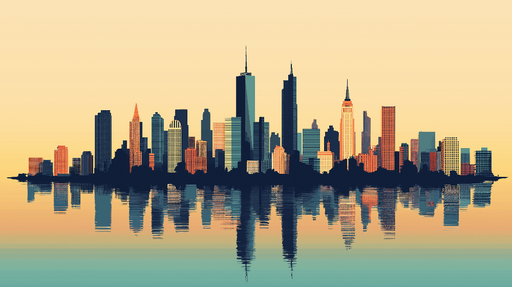 Papier peint silhouette de New York Ligne d'horizon moderne avec reflet aquatique