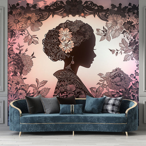 Papier peint silhouette florale avec motifs floraux raffinés pour salon élégant