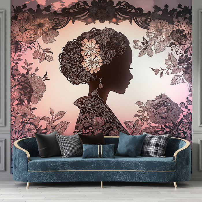 Papier peint silhouette florale avec motifs floraux raffinés pour salon élégant