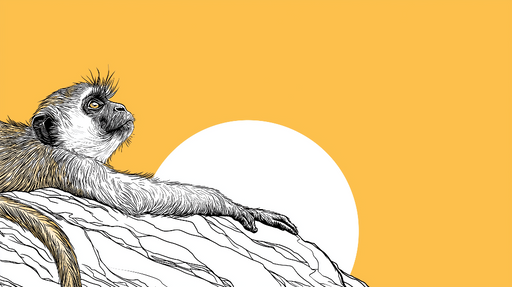 Papier peint singe Illustration d'un singe sur fond jaune