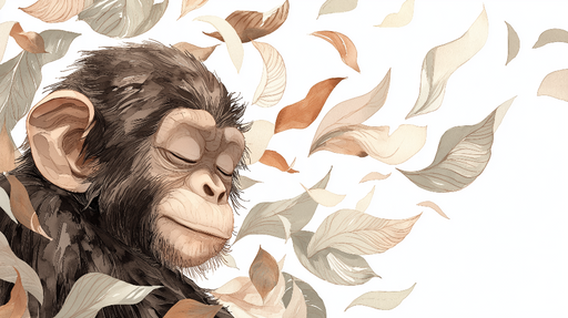 Papier peint singe paisible Un chimpanzé serein entouré de feuilles légères