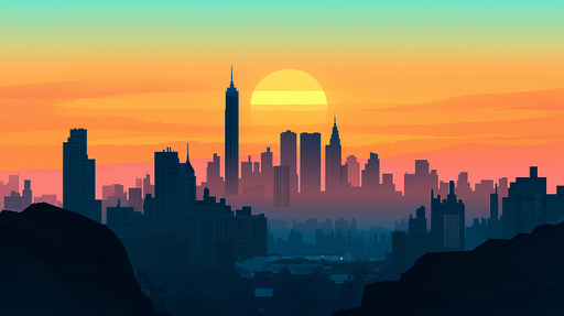 Papier peint skyline de New York au coucher de soleil Silhouettes urbaines dans des teintes orange et violettes