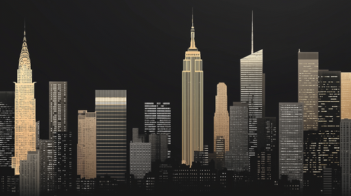 Papier peint skyline de New York La silhouette emblématique des gratte-ciels illuminée sur fond noir