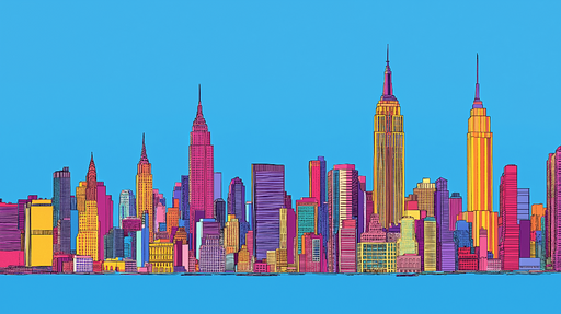 Papier peint skyline de New York Silhouette colorée des gratte-ciels de Big Apple