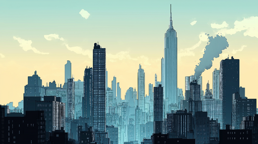 Papier peint skyline de New York Silhouette urbaine emblématique avec le coucher de soleil