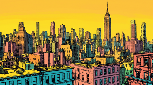 Papier peint skyline de New York Vue colorée et stylisée de la ville emblématique