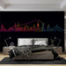 Papier peint skyline Londres avec ligne urbaine lumineuse sur fond noir pour décoration moderne de chambre