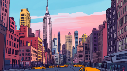 Papier peint skyline New York Une vue stylisée sur les gratte-ciel emblématiques de Manhattan