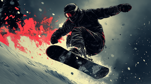 Papier peint snowboard Sportif en pleine action sur une montagne enneigée