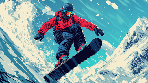 Papier peint snowboard Un aventurier glissant sur les montagnes enneigées