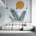 Papier peint minimaliste tropical avec soleil et plantes pour salon moderne