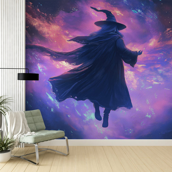 Papier peint sorcier | Sorcier flottant dans un cosmos coloré
