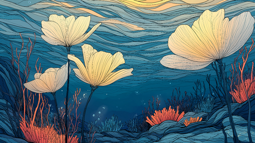 Papier peint sous-marin Fleurs flottantes dans un monde aquatique