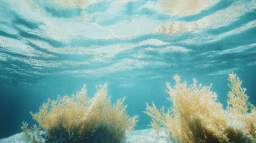 Papier peint sous-marin Paysage aquatique avec corail doré et lumière apaisante