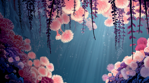 Papier peint sous-marin Plantes aquatiques et fleurs colorées dans un décor aquatique apaisant