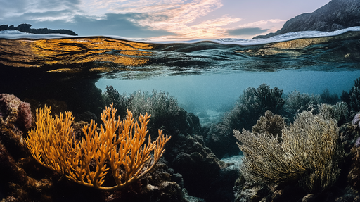 Papier peint sous-marin Scène aquatique avec coraux colorés au coucher de soleil