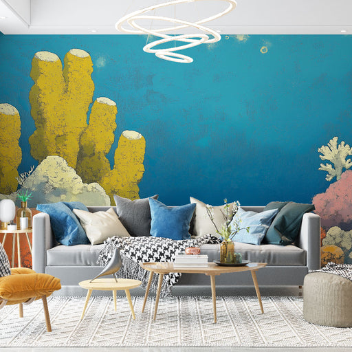 Papier peint sous-marin avec scène corallienne vibrante et colorée pour salon moderne
