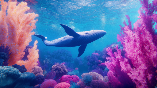 Papier peint sous-marin Une scène marine colorée avec une baleine et des coraux vibrants