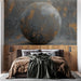 Papier peint sphérique métallique avec surface texturée en nuances de gris et or pour chambre moderne