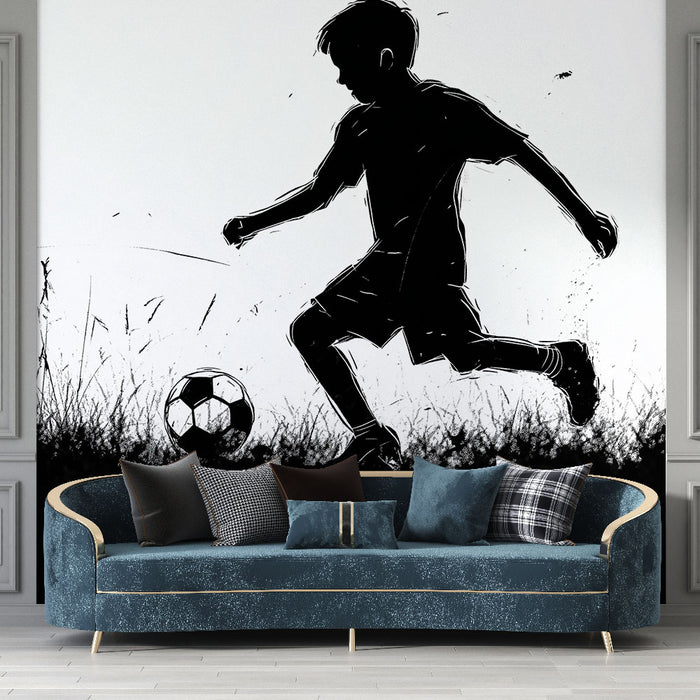 Papier peint sport | Silhouette d'un enfant jouant au football