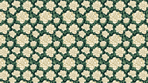 Papier peint succulentes Fleurs succulentes crème sur fond vert profond