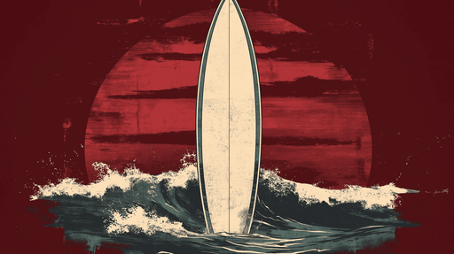 Papier peint surf Planche de surf avec coucher de soleil stylisé