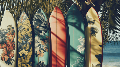 Papier peint surf Planches de surf tropicales avec motifs floraux