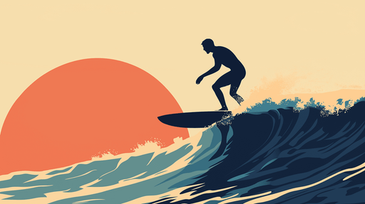 Papier peint surf Silhouette d'un surfeur au coucher de soleil