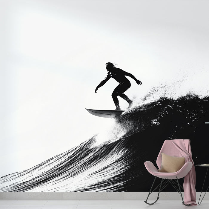 Papier peint surf | Silhouette d'un surfeur sur une grande vague