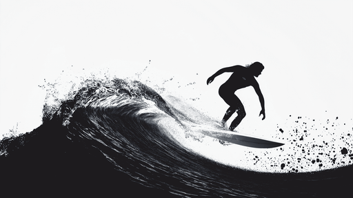 Papier peint surf Silhouette d'un surfeur sur une vague dynamique