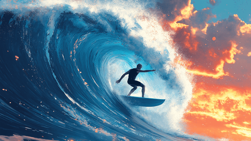 Papier peint surf Surfer majestueux au cœur d'une vague turquoise