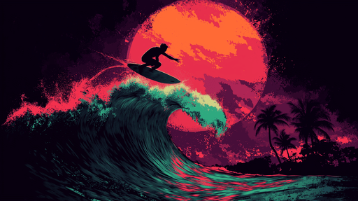 Papier peint surf Surfeur au coucher de soleil vibrant