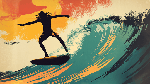 Papier peint surf Surfeur en silhouette sur une vague dynamique