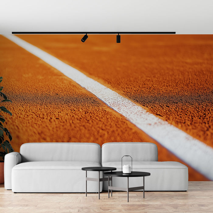 Papier peint surface de tennis | Terre battue orange avec lignes blanches