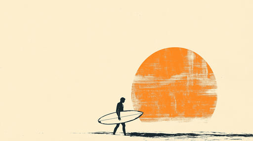 Papier peint surfer Silhouette de surfeur au coucher de soleil vibrant