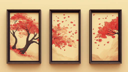 Papier peint tableau imitation Arbres à feuilles d'automne aux nuances rouges