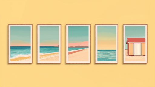 Papier peint tableau imitation bord de mer Scènes de plage apaisantes aux couleurs pastel