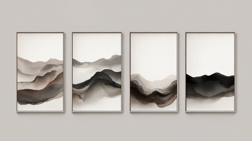 Papier peint tableau imitation Éléments de paysages ondulants en teintes neutres