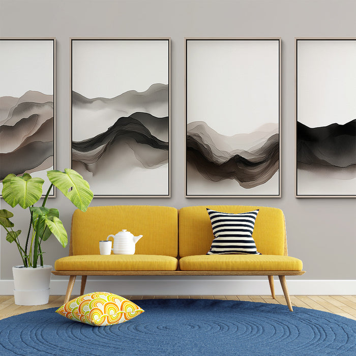 Papier peint tableau imitation | Éléments de paysages ondulants en teintes neutres