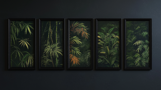 Papier peint tableau imitation Feuillage luxuriant avec des touches de bambou