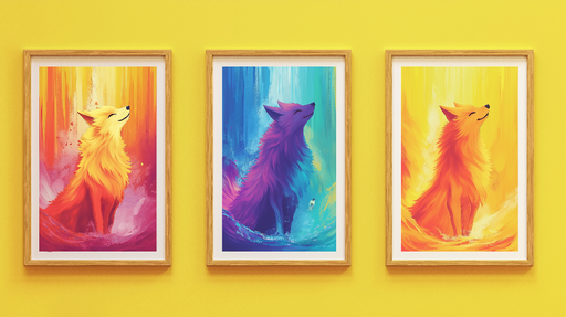 Papier peint tableau imitation Illustration de renards colorés dans un style contemporain