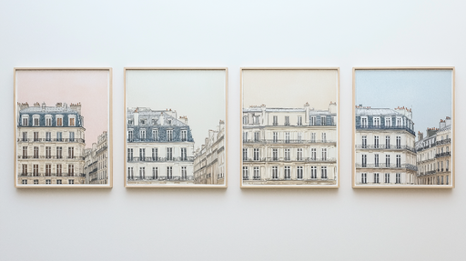 Papier peint tableau imitation immeubles parisiens Illustrations élégantes des façades urbaines